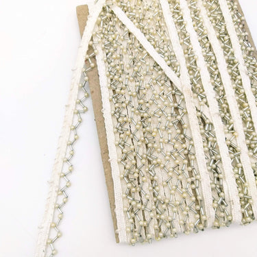 White Fringe Trim, Beaded Trim, White And Silver Beaded Trim